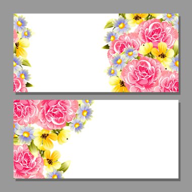 Klasik çiçek düğün kartları seti. Çiçek renginde elementler