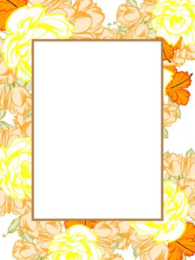 Vintage tarzı süslü çiçek kartı. Renkli çiçek öğeleri