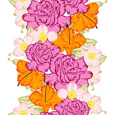 Sorunsuz vintage tarzı çiçek deseni. Renkli çiçek öğeleri