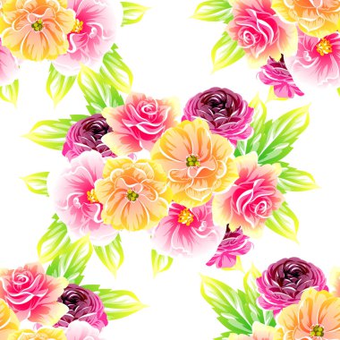 Sorunsuz vintage tarzı çiçek deseni. Renkli çiçek öğeleri