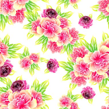 Sorunsuz vintage tarzı çiçek deseni. Renkli çiçek öğeleri