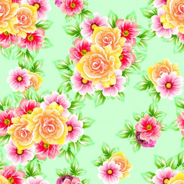 Sorunsuz vintage tarzı çiçek deseni. Renkli çiçek öğeleri