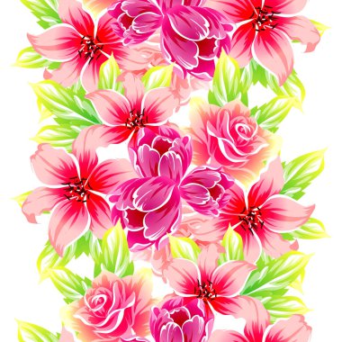 Sorunsuz vintage tarzı çiçek deseni. Renkli çiçek öğeleri