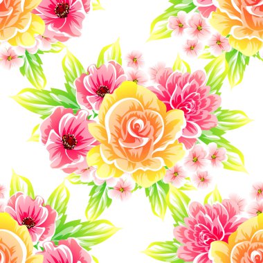Sorunsuz vintage tarzı çiçek deseni. Renkli çiçek öğeleri