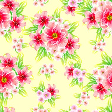 Sorunsuz vintage tarzı çiçek deseni. Renkli çiçek öğeleri