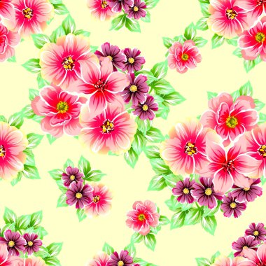 Sorunsuz vintage tarzı çiçek deseni. Renkli çiçek öğeleri