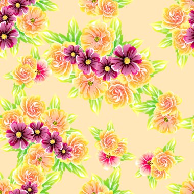 Sorunsuz vintage tarzı çiçek deseni. Renkli çiçek öğeleri