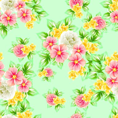 Sorunsuz vintage tarzı çiçek deseni. Renkli çiçek öğeleri