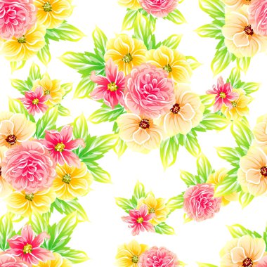 Sorunsuz vintage tarzı çiçek deseni. Renkli çiçek öğeleri