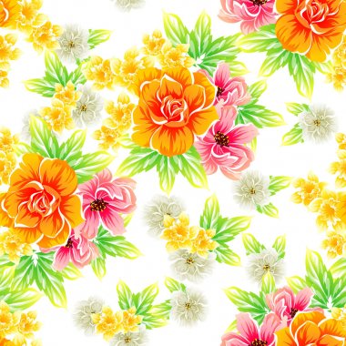 Sorunsuz vintage tarzı çiçek deseni. Renkli çiçek öğeleri