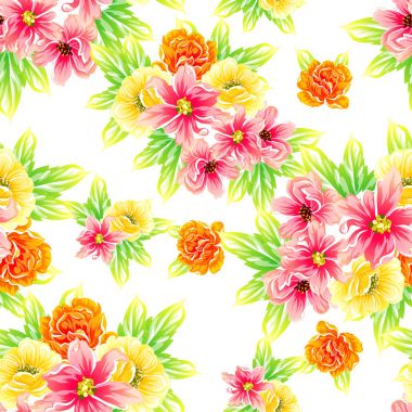 Sorunsuz vintage tarzı çiçek deseni. Renkli çiçek öğeleri