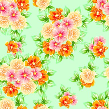 Sorunsuz vintage tarzı çiçek deseni. Renkli çiçek öğeleri