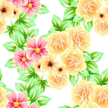 Sorunsuz vintage tarzı çiçek deseni. Renkli çiçek öğeleri
