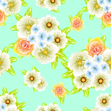 Sorunsuz vintage tarzı çiçek deseni. Renkli çiçek öğeleri