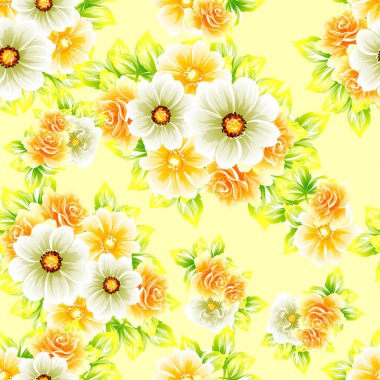 Sorunsuz vintage tarzı çiçek deseni. Renkli çiçek öğeleri