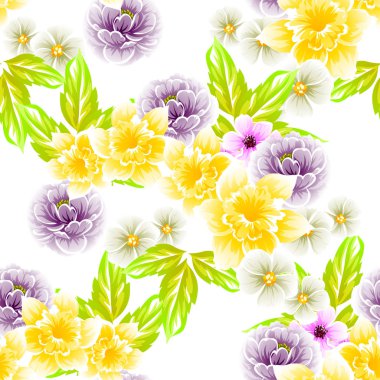 Sorunsuz vintage tarzı çiçek deseni. Renkli çiçek öğeleri