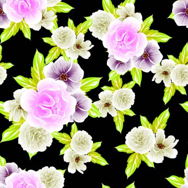 Sorunsuz vintage tarzı çiçek deseni. Renkli çiçek öğeleri