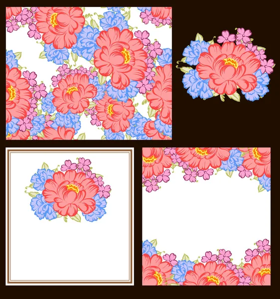 Vintage Style Flower Wedding Cards Set Floral Elements Color — Stock Vector