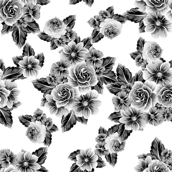Modèle Fleur Style Vintage Sans Couture Eléments Floraux Sur Blanc — Image vectorielle