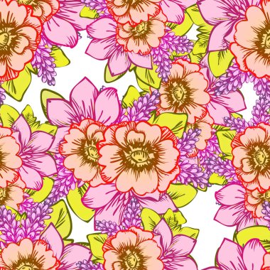 Sorunsuz vintage tarzı çiçek deseni. Renkli çiçek öğeleri