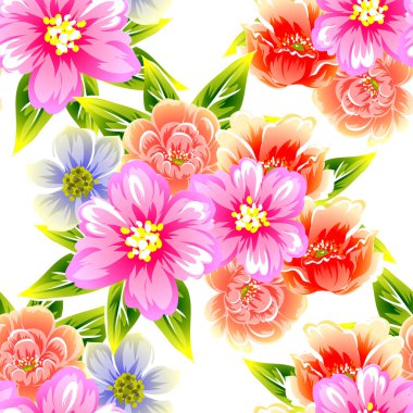 Sorunsuz vintage tarzı çiçek deseni. Renkli çiçek öğeleri