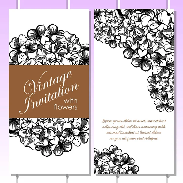 Vintage Style Flower Wedding Cards Set Floral Elements Frames — Stock Vector