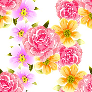 Sorunsuz vintage tarzı çiçek deseni. Renkli çiçek öğeleri