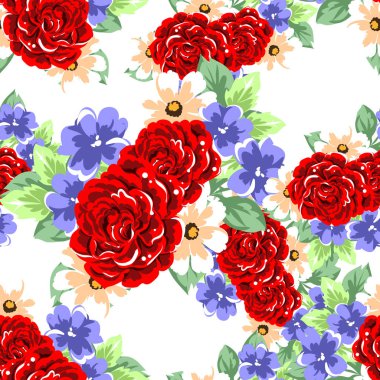 Sorunsuz vintage tarzı çiçek deseni. Renkli çiçek öğeleri