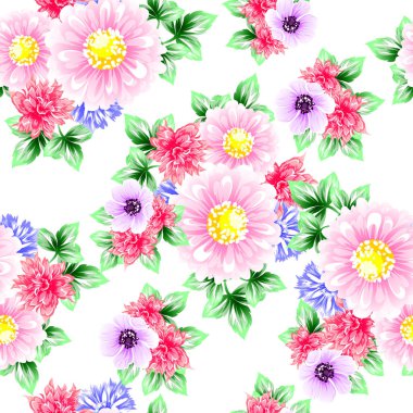 Sorunsuz vintage tarzı çiçek deseni. Renkli çiçek öğeleri