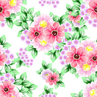 Sorunsuz vintage tarzı çiçek deseni. Renkli çiçek öğeleri