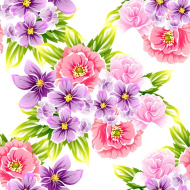 Sorunsuz vintage tarzı çiçek deseni. Renkli çiçek öğeleri