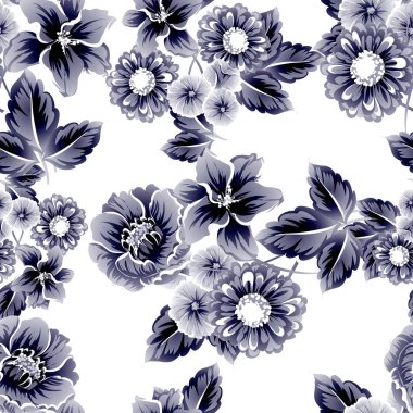 Sorunsuz vintage tarzı çiçek deseni. Beyaz çiçek öğeleri.