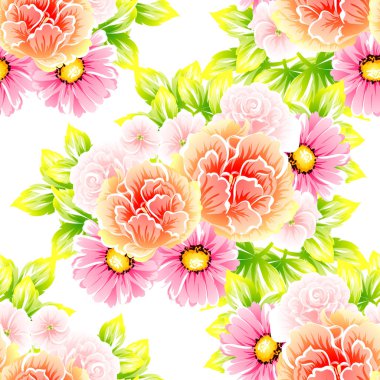 Sorunsuz vintage tarzı çiçek deseni. Renkli çiçek öğeleri