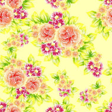 Sorunsuz vintage tarzı çiçek deseni. Renkli çiçek öğeleri