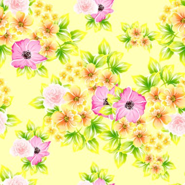 Sorunsuz vintage tarzı çiçek deseni. Renkli çiçek öğeleri