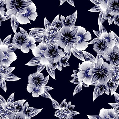 Sorunsuz vintage tarzı çiçek deseni. Beyaz çiçek öğeleri.