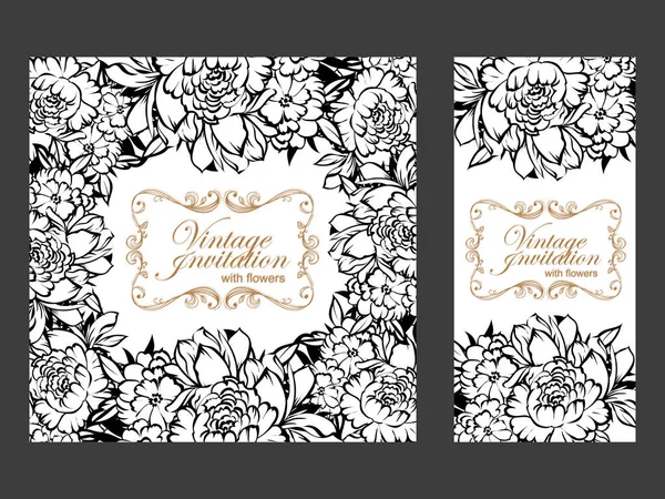 Vintage Style Flower Wedding Cards Set Floral Elements Frames — Stock Vector