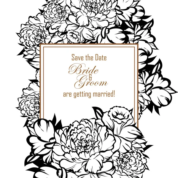 Vintage Style Ornate Flower Wedding Card Floral Elements Contour — Stock Vector