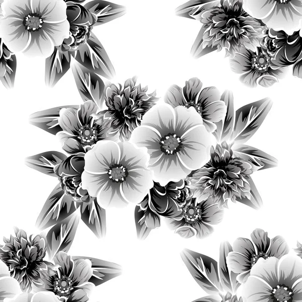 Seamless Vintage Style Flower Pattern Floral Elements White — Stock Vector