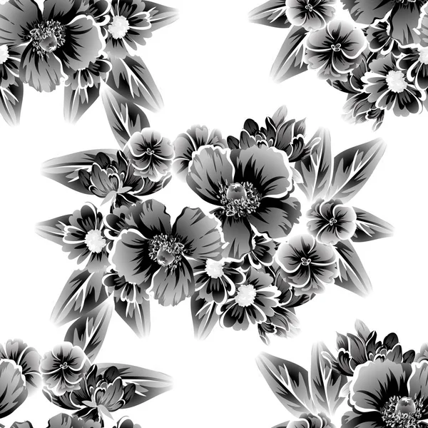 Seamless Vintage Style Flower Pattern Floral Elements White — Stock Vector