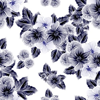 Sorunsuz vintage tarzı çiçek deseni. Beyaz çiçek öğeleri.