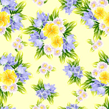 Sorunsuz vintage tarzı çiçek deseni. Renkli çiçek öğeleri