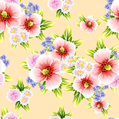 Sorunsuz vintage tarzı çiçek deseni. Renkli çiçek öğeleri