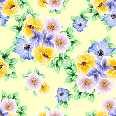 Sorunsuz vintage tarzı çiçek deseni. Renkli çiçek öğeleri