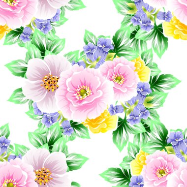 Sorunsuz vintage tarzı çiçek deseni. Renkli çiçek öğeleri