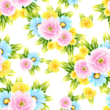 Sorunsuz vintage tarzı çiçek deseni. Renkli çiçek öğeleri