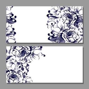 Klasik çiçek düğün kartları seti. Çiçek elementleri ve çerçeveleri.