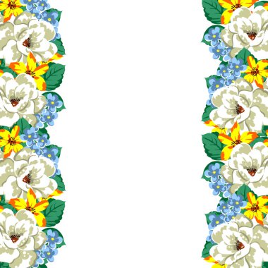 Vintage tarzı süslü çiçek kartı. Renkli çiçek öğeleri