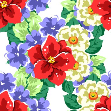 Sorunsuz vintage tarzı çiçek deseni. Renkli çiçek öğeleri
