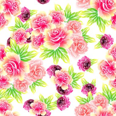 Sorunsuz vintage tarzı çiçek deseni. Renkli çiçek öğeleri